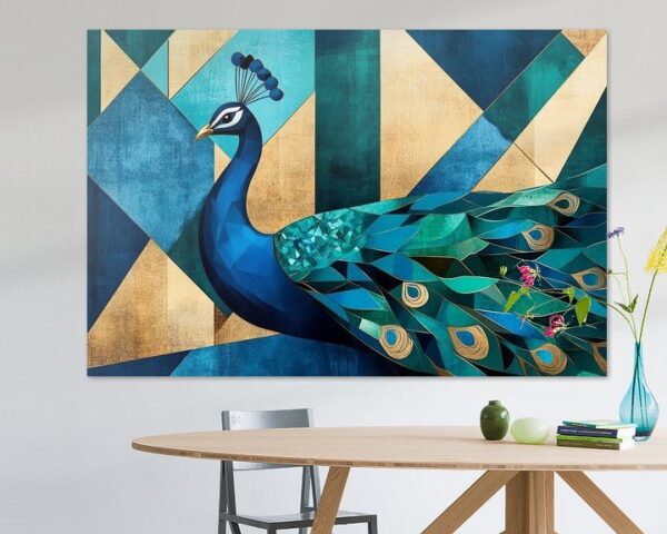 Prachtiger Pfau im geometrischen Stil