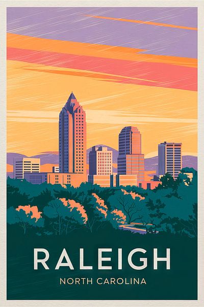 Raleigh, North Carolina Vintage Travel Poster