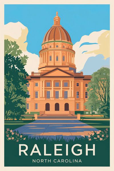 Raleigh, North Carolina Vintage Travel Poster