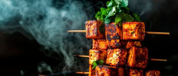 Rauchende Tofu-Spieße mit Kräutern