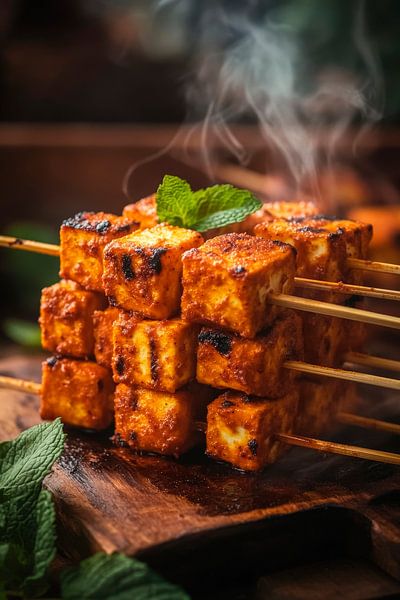 Rauchender Tofu-Spieß mit Kräutern