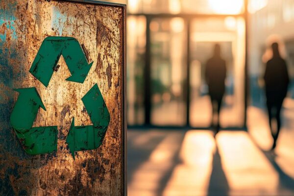 Recycling-Symbol im Sonnenuntergang