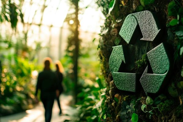 Recycling-Symbol vor grüner Kulisse