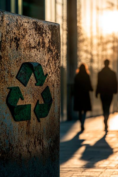 Recyclingsymbol im Gegenlicht – Urbanes Flair