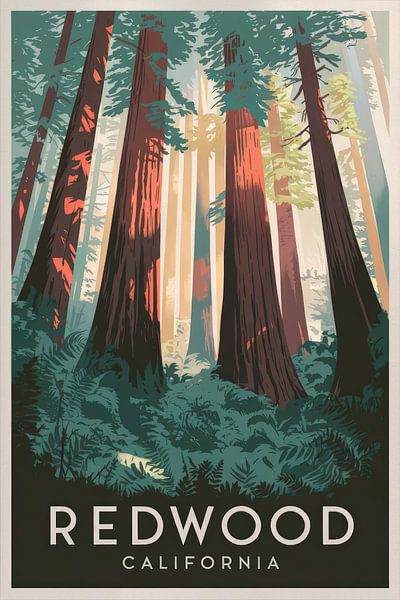 Redwood, California Vintage Travel Poster