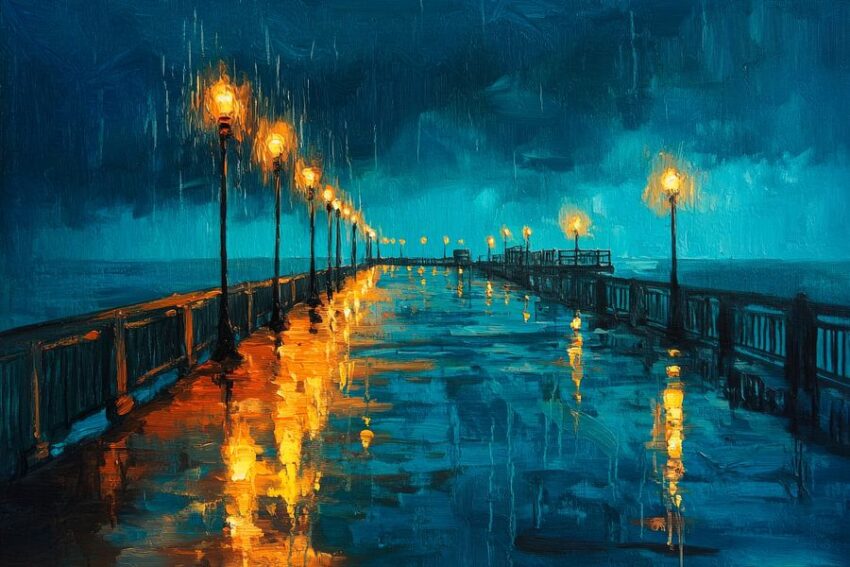 Regnerische Hafenpromenade
