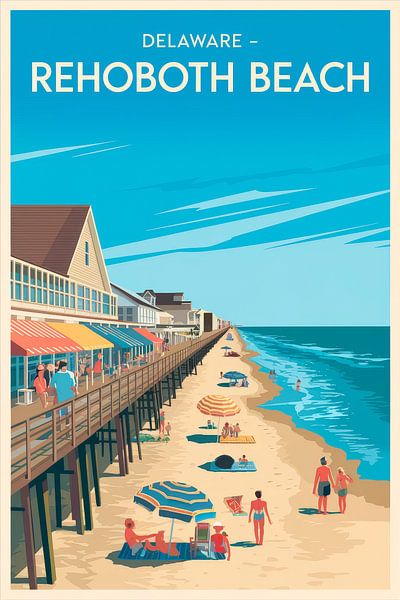 Rehoboth Beach, Delaware - Vintage Travel Poster