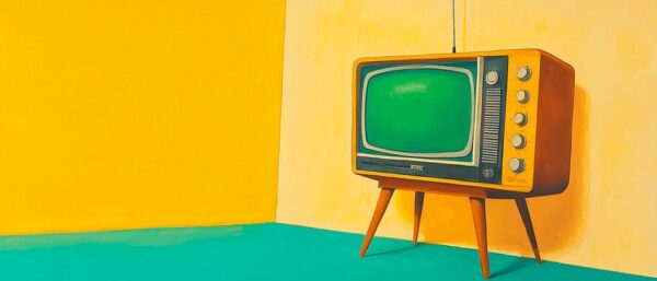 Retro-Fernseher in bunter Ecke