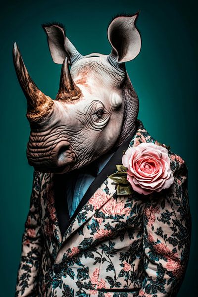 Rhino im Anzug mit Blumendekor