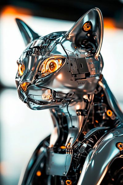 Roboterkatze in Metalloptik – Futuristisch