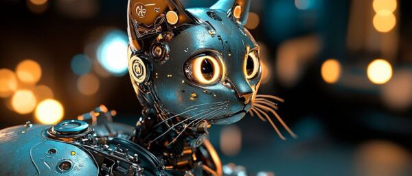 Roboterkatze mit leuchtenden Augen