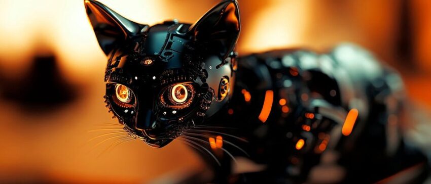 Roboterkatze mit leuchtenden Augen