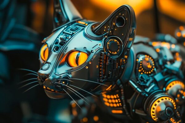 Robotkatze mit leuchtenden Augen