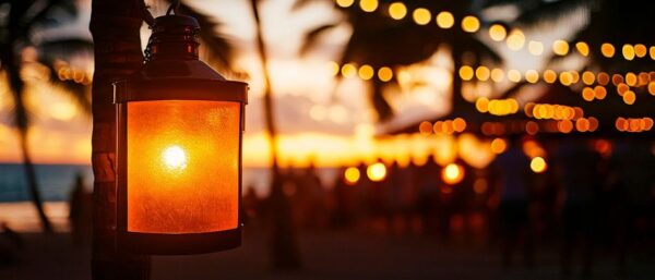 Romantisches Licht am Strand bei Sonnenuntergang