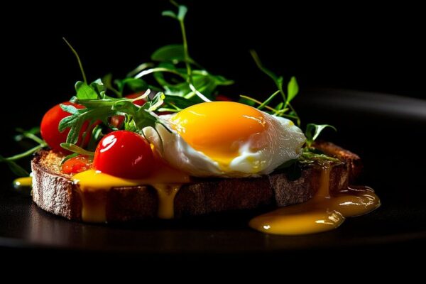 Röstbrot mit pochiertem Ei und Kirschtomaten