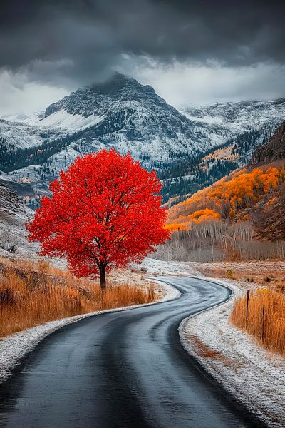 Rotblattbaum in winterlicher Landschaft