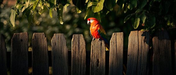 Roter Vogel am Zaun