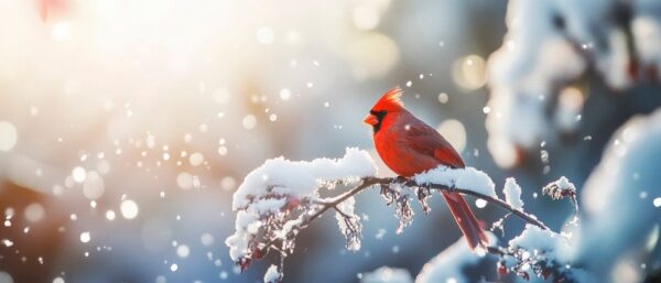 Roter Vogel im Schnee