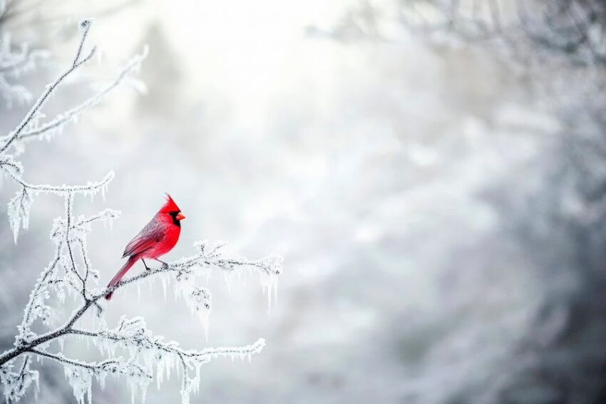 Rotkopf im frostigen Winterwald