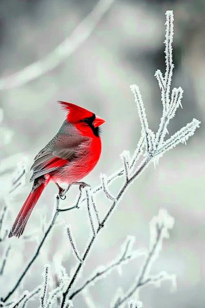 Rotkopfschutzvogel im Winterzauber