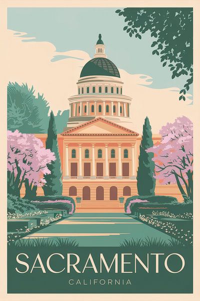 Sacramento, California Vintage Travel Poster