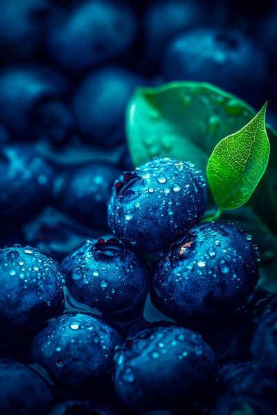 Saftige Heidelbeeren mit frischen Tropfen