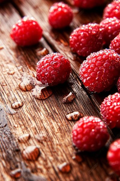 Saftige Himbeeren auf Holzoberfläche