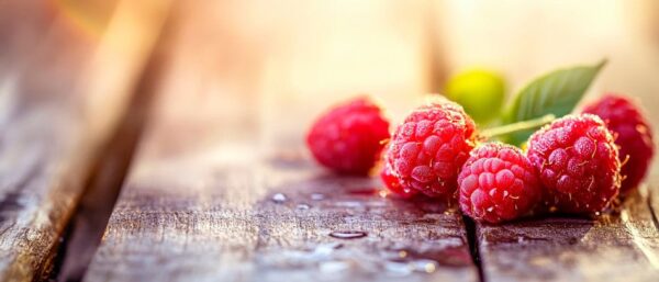 Saftige Himbeeren auf Holzuntergrund