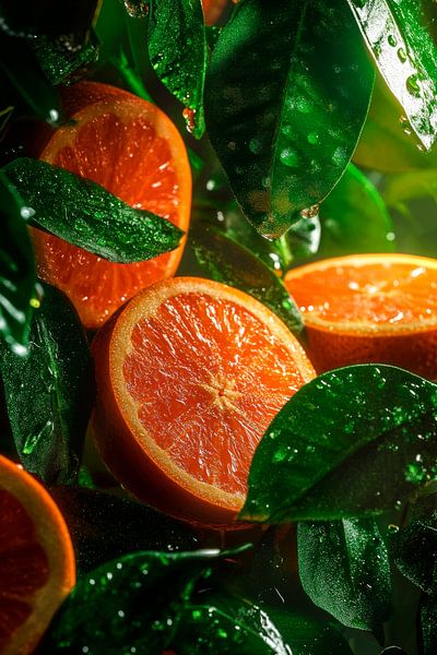 Saftige Orangen scheinen zwischen Blättern