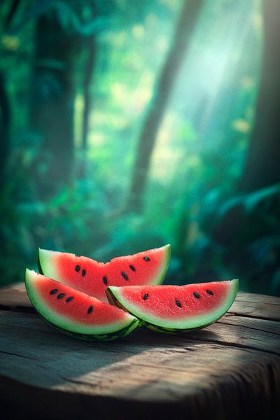 Saftige Wassermelonen im Waldlicht