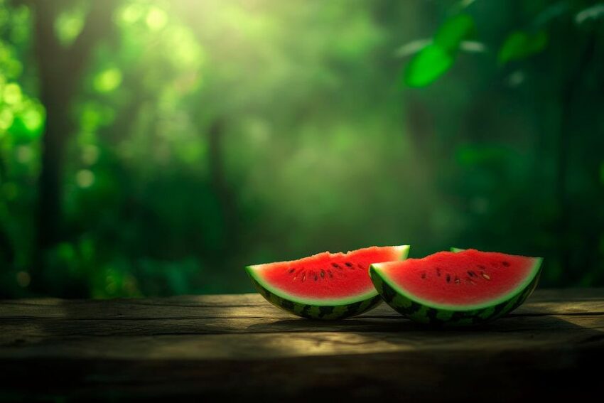 Saftige Wassermelonen im Waldlicht