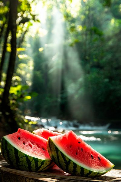 Saftige Wassermelonen im Waldlicht