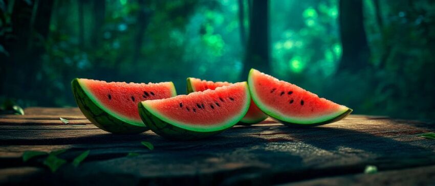 Saftige Wassermelonen im Waldlicht