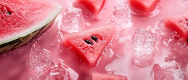 Saftige Wassermelonenstücke mit Eiswürfeln