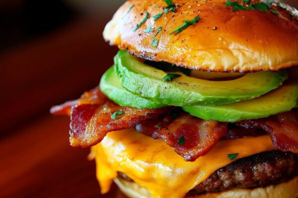 Saftiger Burger mit Bacon und Avocado