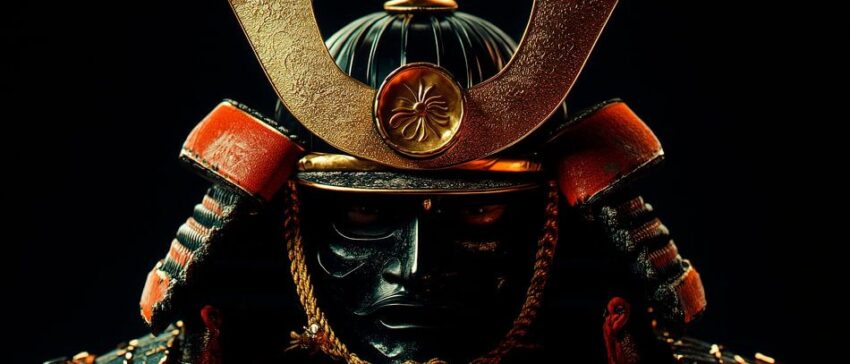 Samurai-Maske in Schwarz-Gold – Detailreich