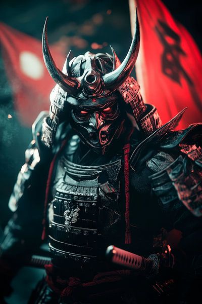 Samurai mit rotem Hintergrund