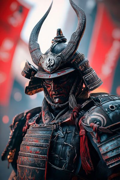 Samurai-Rüstung mit Hornhelm – Dramatisch