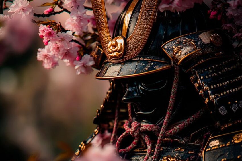 Samurai-Rüstung mit Kirschblüten