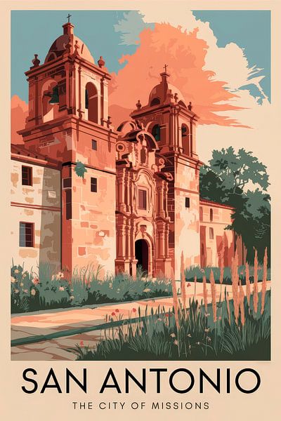 San Antonio, Texas - Vintage Travel Poster