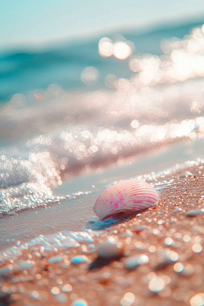 Sanfter Strand mit pinker Muschel