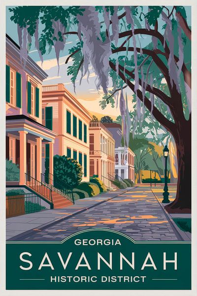 Savannah, Georgia Vintage Travel Poster