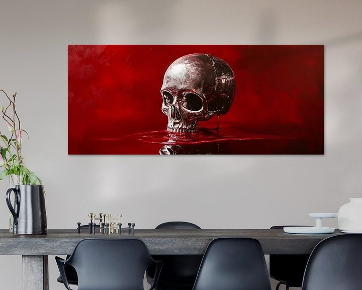 Schädel im Wasser vor rotem Hintergrund