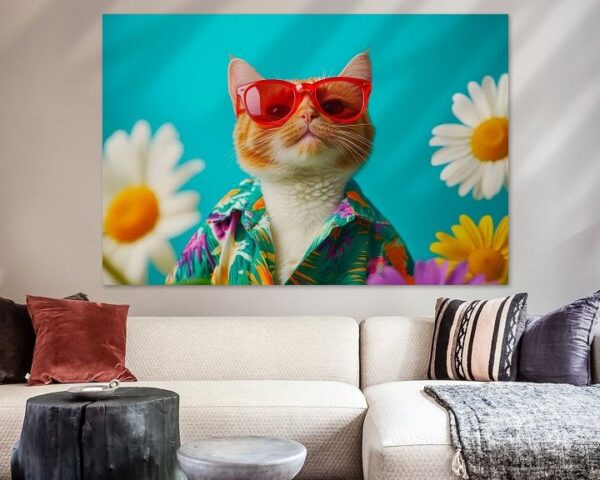 Schicke Katze im Hawaiihemd mit Brille