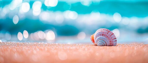 Schnecke am Strand mit Wellenhintergrund