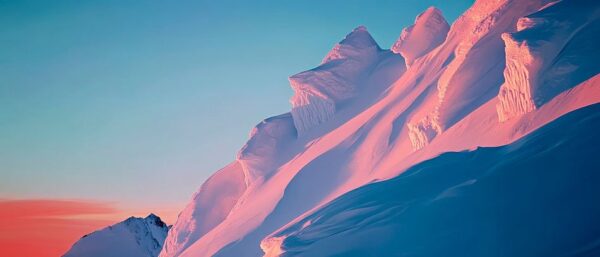 Schneebedeckte Berge im Abendlicht