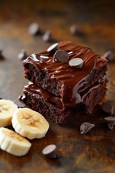 Schokoladen-Brownies mit Bananenstücken