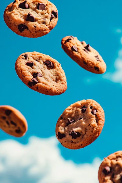 Schokoladenkekse im Himmel schwebend