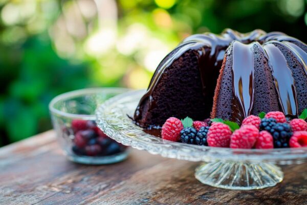 Schokoladenkuchen mit frischen Beeren