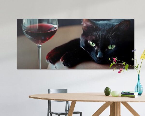 Schwarze Katze mit Rotwein – Elegant und Ruhig